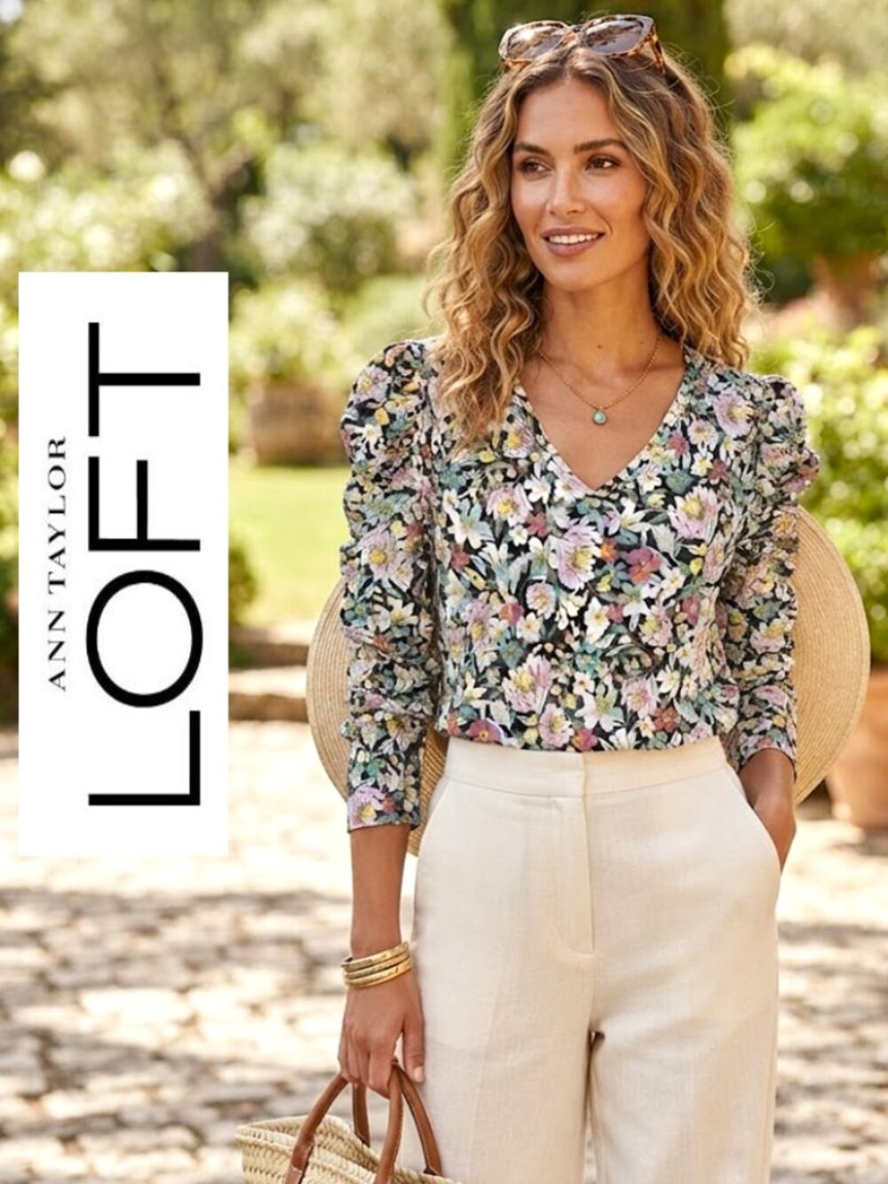 (3 for $30) LOFT - Pullover v-neck floral print blouse